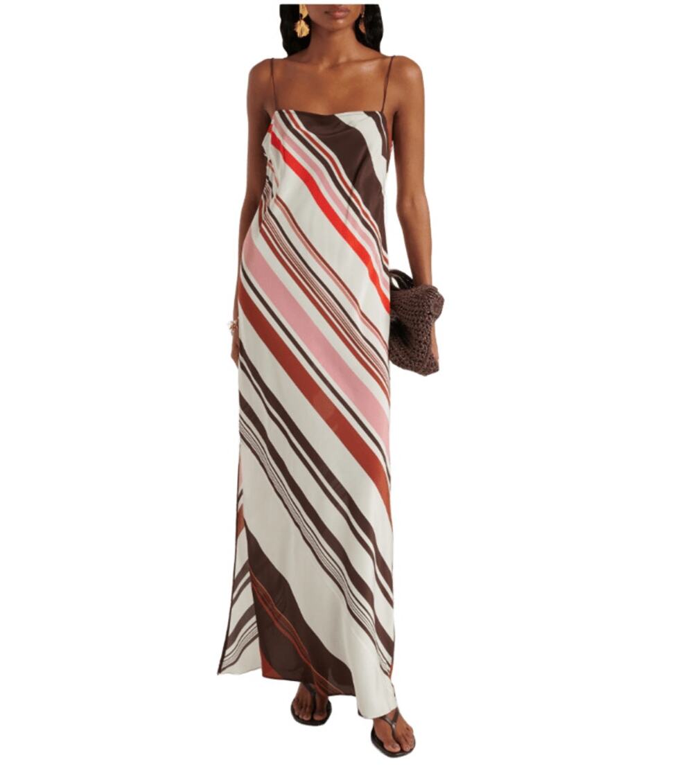 SIR Thistle Silk Satin Square Neck Striped Maxi Dress Rose Baiadera Women's Sz 3